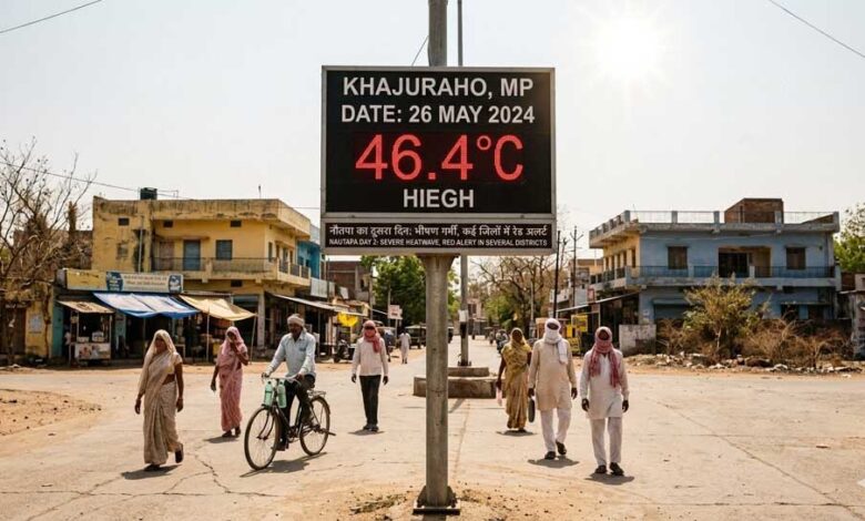 नौतपा का कहर: खजुराहो में पारा 46.4°C के पार, MP के कई जिलों में रेड अलर्ट जारी