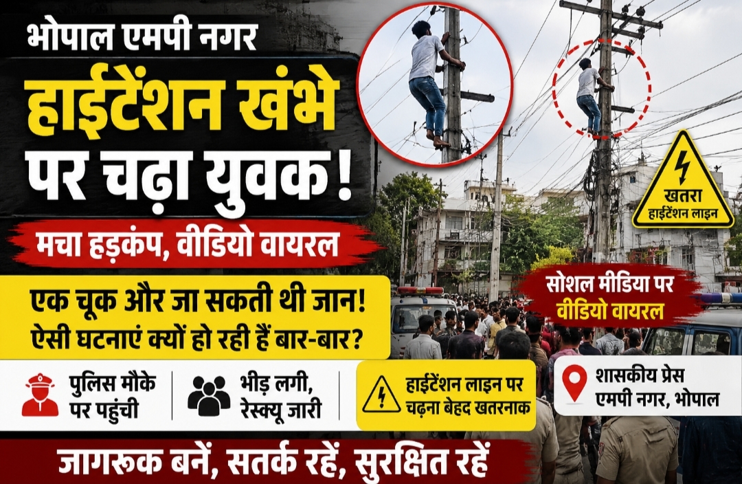 भोपाल में हाईटेंशन खंभे पर चढ़ा युवक, मचा हड़कंप; वायरल वीडियो ने खड़े किए कई बड़े सवाल