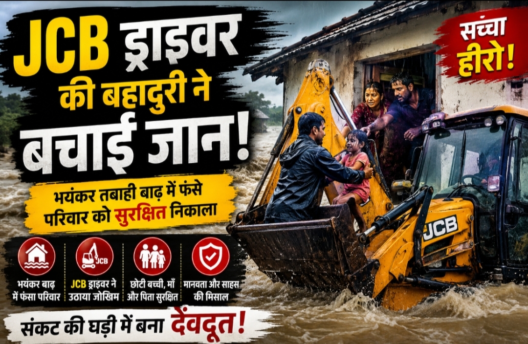 JCB ड्राइवर की बहादुरी: भयंकर बाढ़ में फंसे परिवार की बचाई जान